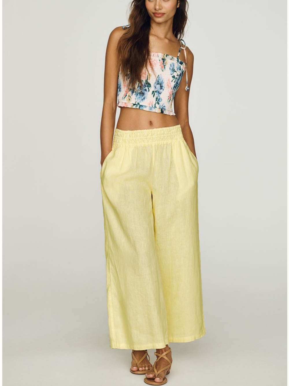 Light Yellow Wide-Leg Linen Pants